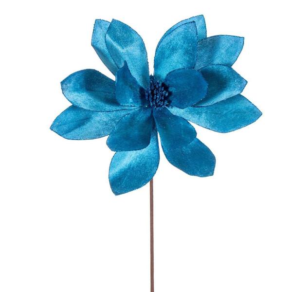 22" Turquoise Velvet Sheen Glitter Trim Poinsettia Spray (4 Pack)