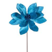 Vickerman 22" Turquoise Velvet Sheen Glitter Trim Poinsettia Spray (4 Pack)
