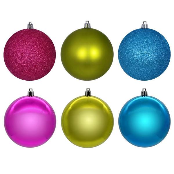 3" Fuchsia / Lime / Turquoise Ball Ornament Assortment (12 Pack)