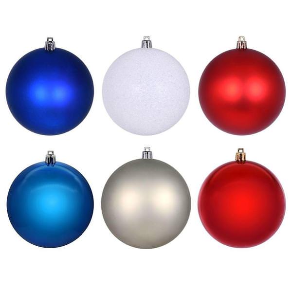 3" Red / White / Chrome / Blue Ball Ornament Assortment (12 Pack)