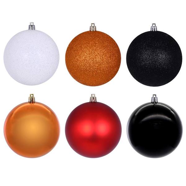 3" Orange / Black / White Ball Ornament Assortment (12 Pack)