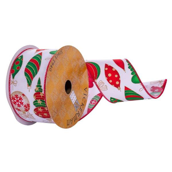 2.5"x30' White Novelty Ornaments Ribbon