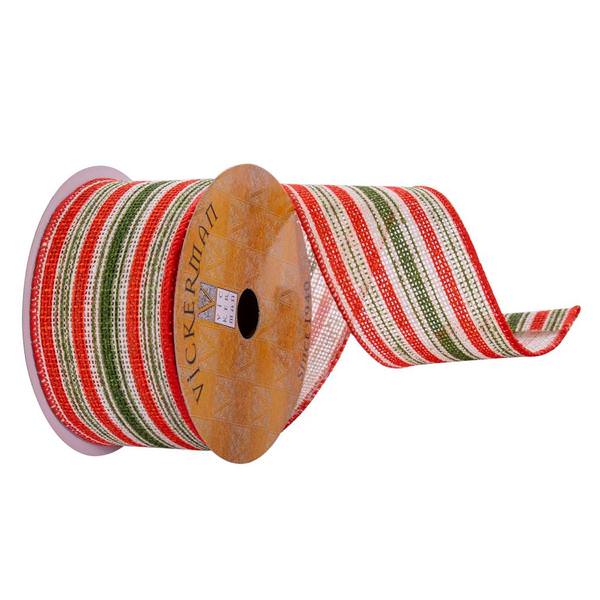 2.5"x30' Orange / Green Stripe Ribbon