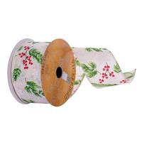Vickerman 2.5"x30' White Pine Tips Berry Ribbon