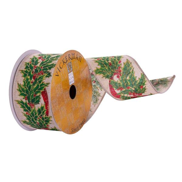 2.5"x30' Natural Holly Berry Ribbon