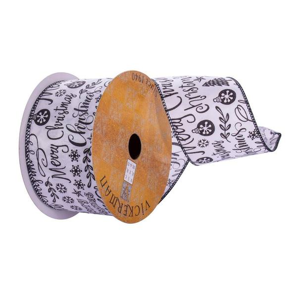 2.5"x30' White / Black Merry Christmas Ribbon