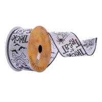 Vickerman 2.5"x30' White / Black Trick Or Treat Ribbon