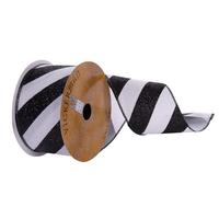 Vickerman 2.5"x30' White / Black Diagonal Ribbon