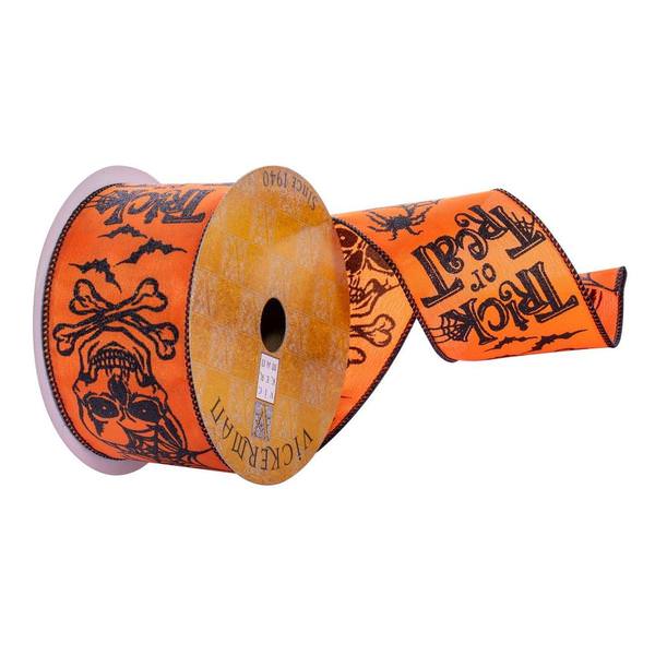 2.5"x30' Orange Skull Spiderweb Ribbon