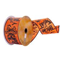 Vickerman 2.5"x30' Orange Skull Spiderweb Ribbon