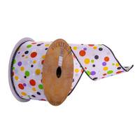 Vickerman 2.5"x30' White / Multi-Color Dots Ribbon
