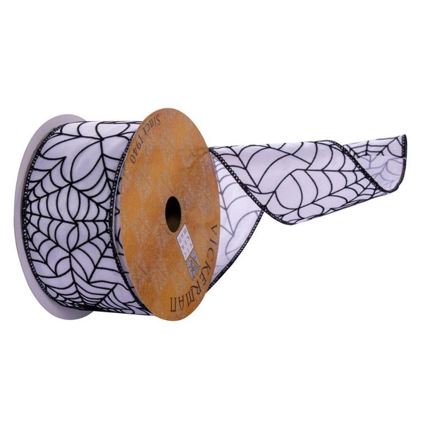 2.5"x30' White / Black Velvet Spiderweb Ribbon