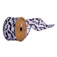 Vickerman 2.5"x30' White / Black Bats Ribbon
