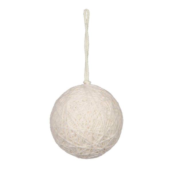4" Ivory Wool String Wrapped Ball Ornament (4 pack)