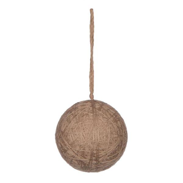 4" Natural Wool String Wrapped Ball Ornament (4 pack)