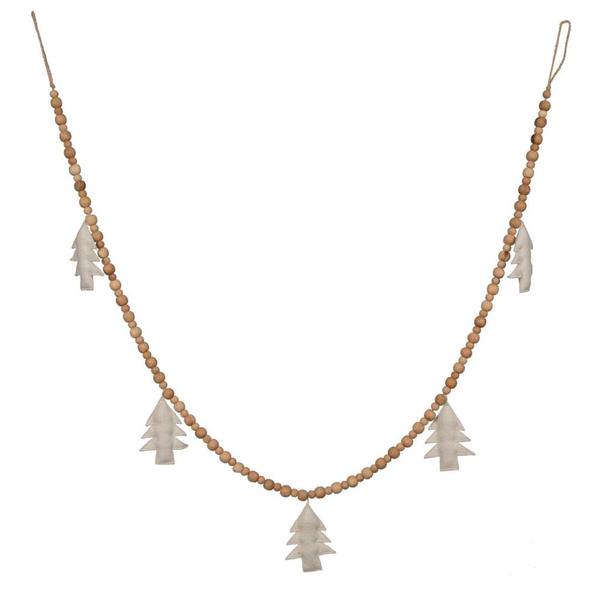 5' White Felt Tree and Natural Wood Bead Garland