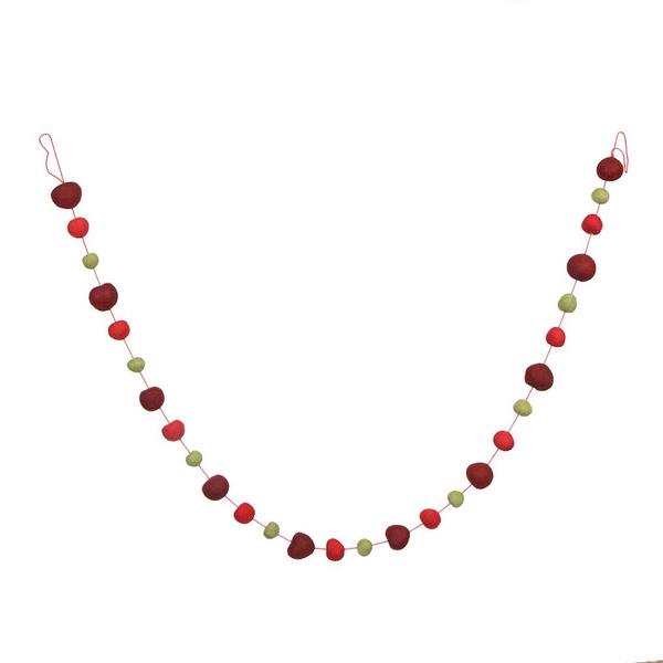 6' Red / Green / Burgundy Wool Pom Pom Garland