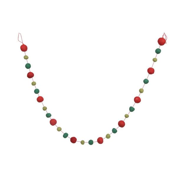 6' Red/Green/Lime Wool Pom Pom Garland
