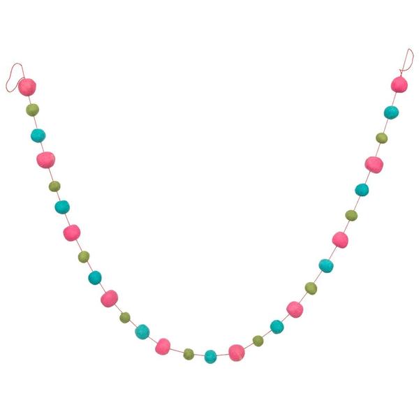 6' Pink/Turquoise/Lime Wool Pom Pom Garland