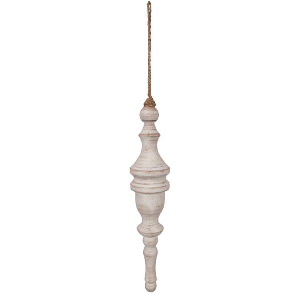 12" White Washed Turned Wood Finial Ornament (2 Pack)