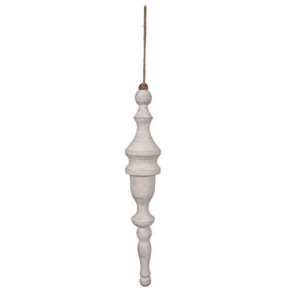 15" White Washed Turned Wood Finial Ornament (2 Pack)