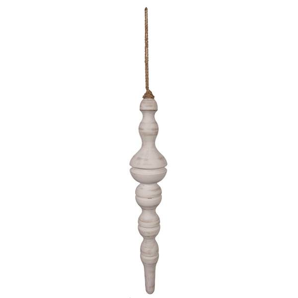 15" White Washed Turned Wood Finial Ornament (2 Pack)