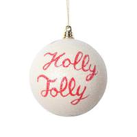 Vickerman 4" White Holly Jolly Ball Ornament (3 pack)