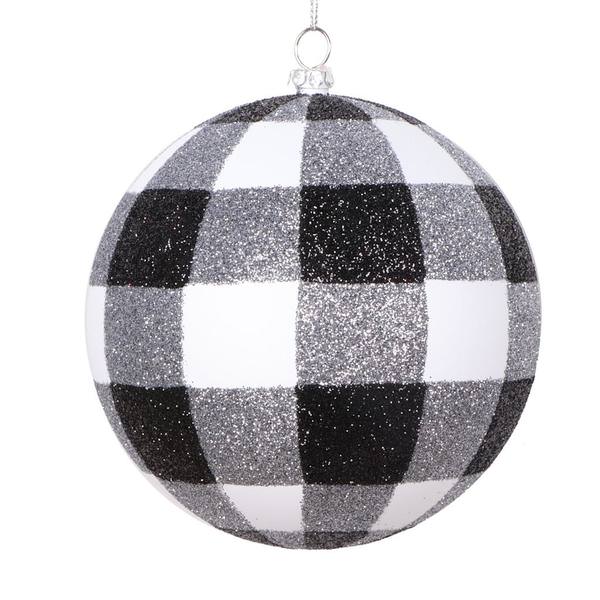 4.7" White / Black Plaid Ball Ornament (3 pack)