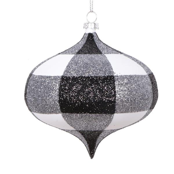 4" White Black Plaid Glitter Onion (3 Pack)