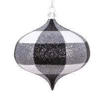 Vickerman 4" White Black Plaid Glitter Onion (3 Pack)