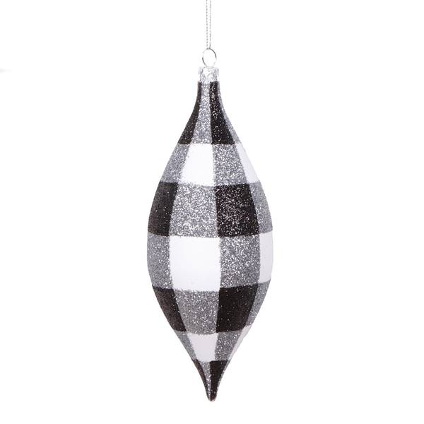 7" White Black Plaid Glitter Shuttle Drop Ornament (3 Pack)