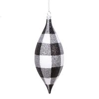 Vickerman 7" White Black Plaid Glitter Shuttle Drop Ornament (3 Pack)