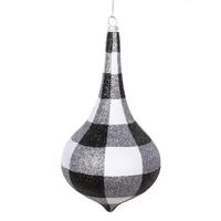 Vickerman 8" White / Black Plaid Glitter Drop Candy Ornament (2 Pack)