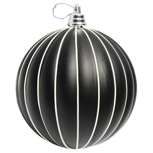 4" White / Black Matte Stripe Ball Ornament (4 pack)