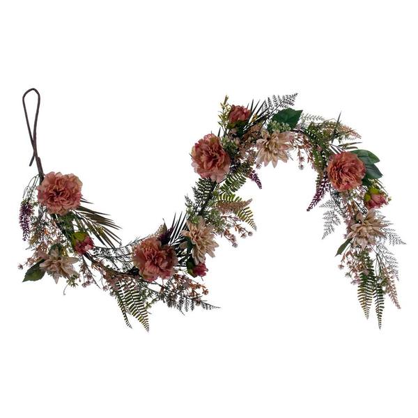 6' Artificial Coral Peony Dahlia Garland