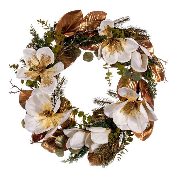 30" Artificial White Magnolia Unlit Wreath