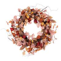Vickerman 22" Artificial Cream Red Unlit Wreath Candle Ring