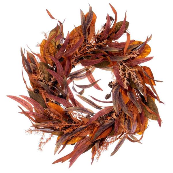 22" Artificial Cream / Red Leaf Unlit Wreath