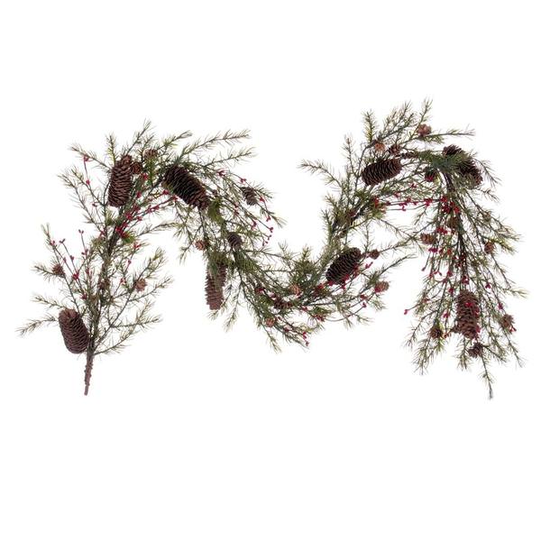5' Artificial Green Leaf with Berries and Pinecones Garland