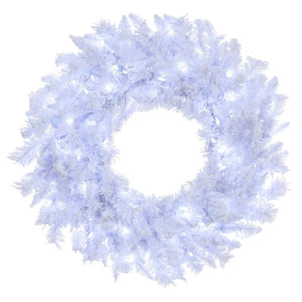 24" Artificial Flocked White Fir Wreath Pure White Dura-Lit® LED Lights