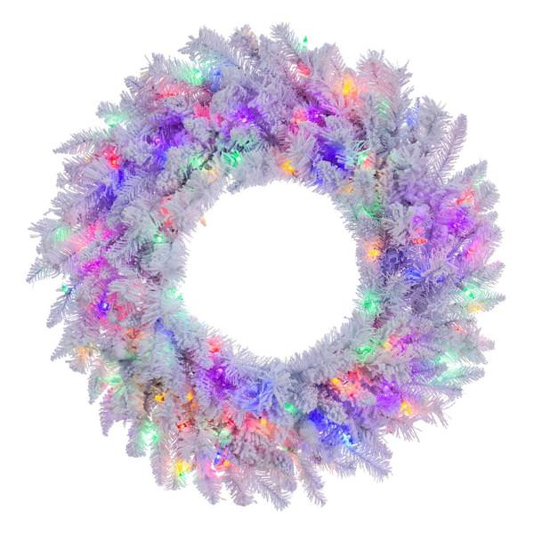 24" Artificial Flocked White Fir Wreath Multi-Colored Dura-Lit® LED Lights
