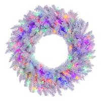Vickerman 24" Artificial Flocked White Fir Wreath Multi-Colored Dura-Lit® LED Lights