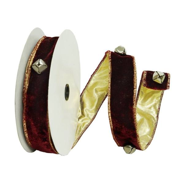 1.5"x30' Wine Jingle Bells Ribbon