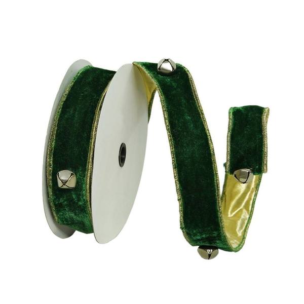1.5"x30' Emerald Jingle Bells Ribbon