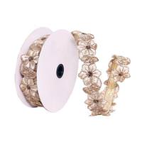 Vickerman 1.5"x30' Beige / Gold Flower Ribbon