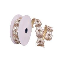 Vickerman 1.5"x30' Cream / Champagne Flower Ribbon