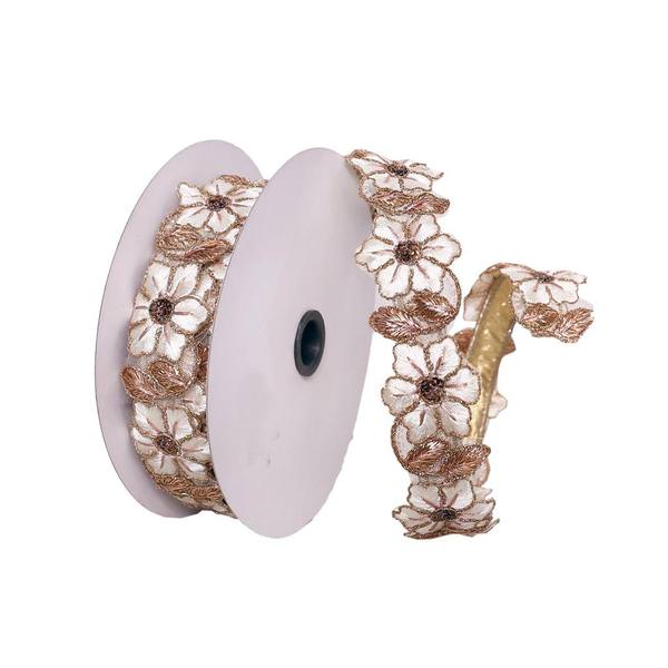1.5"x30' Cream / Champagne Flower Ribbon