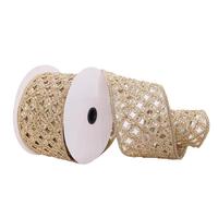 Vickerman 3.5"x15' Gold Jewels Cut Out Ribbon