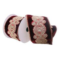 View 4"x15' Wine Velvet Gold Sequin Ribbon