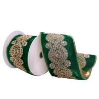 Vickerman 4"x15' Emerald Velvet Sequin Decorative Ribbon